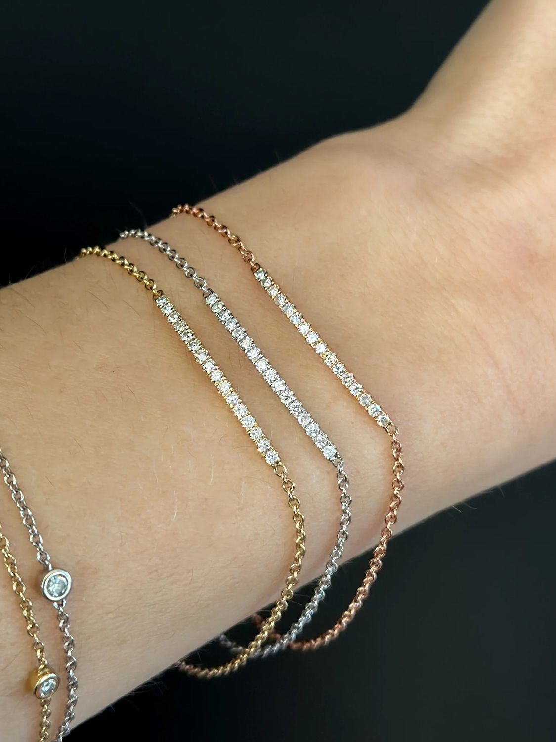 14k Diamond Bar Bracelet .25ctw Available in White, Yellow or Rose