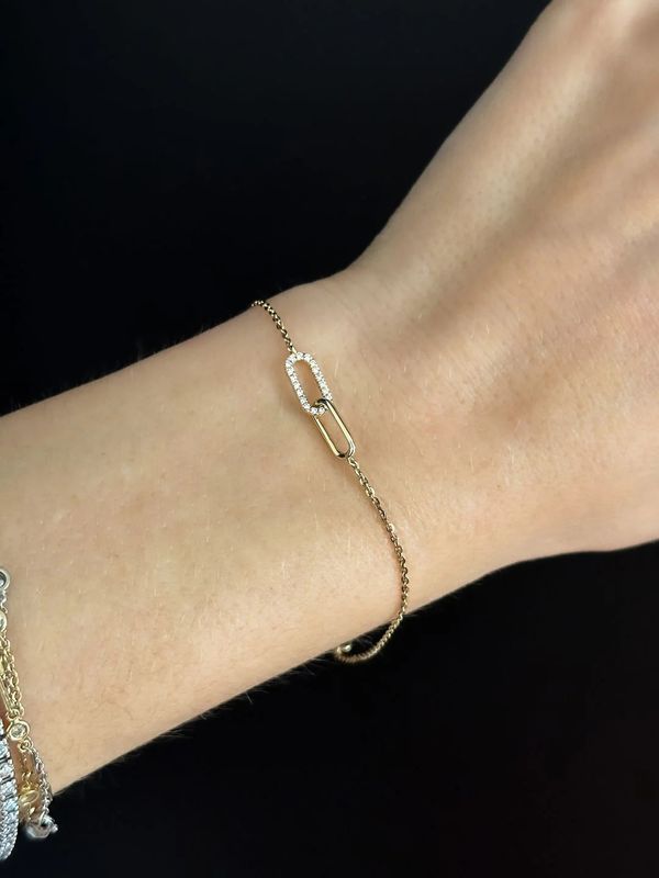 14k Lab Diamond Chain Link Bracelet .15ctw 7&quot; adj to 6&quot;