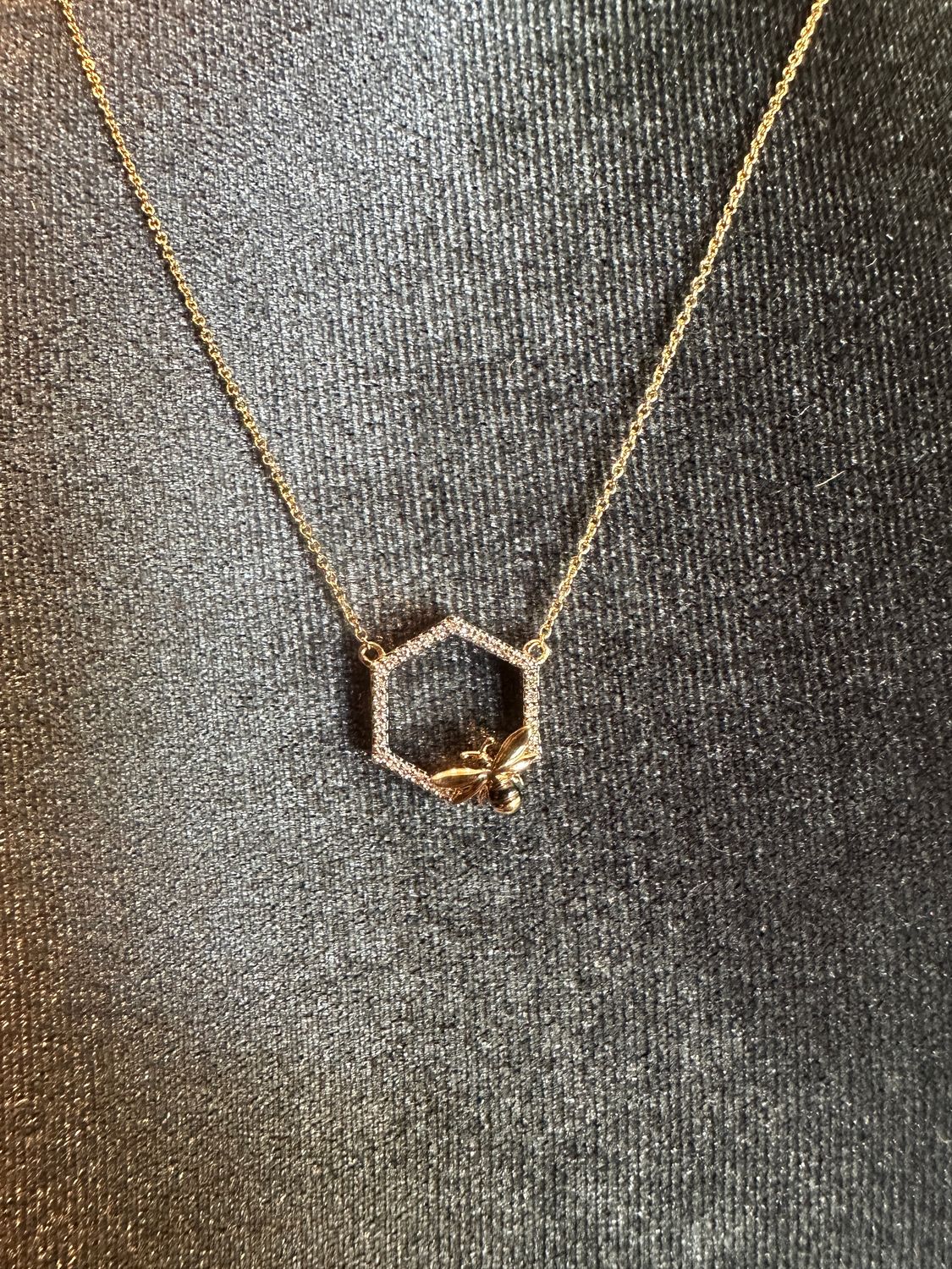 10k Yellow Gold Bee Hive .10ctw Diamond Necklace