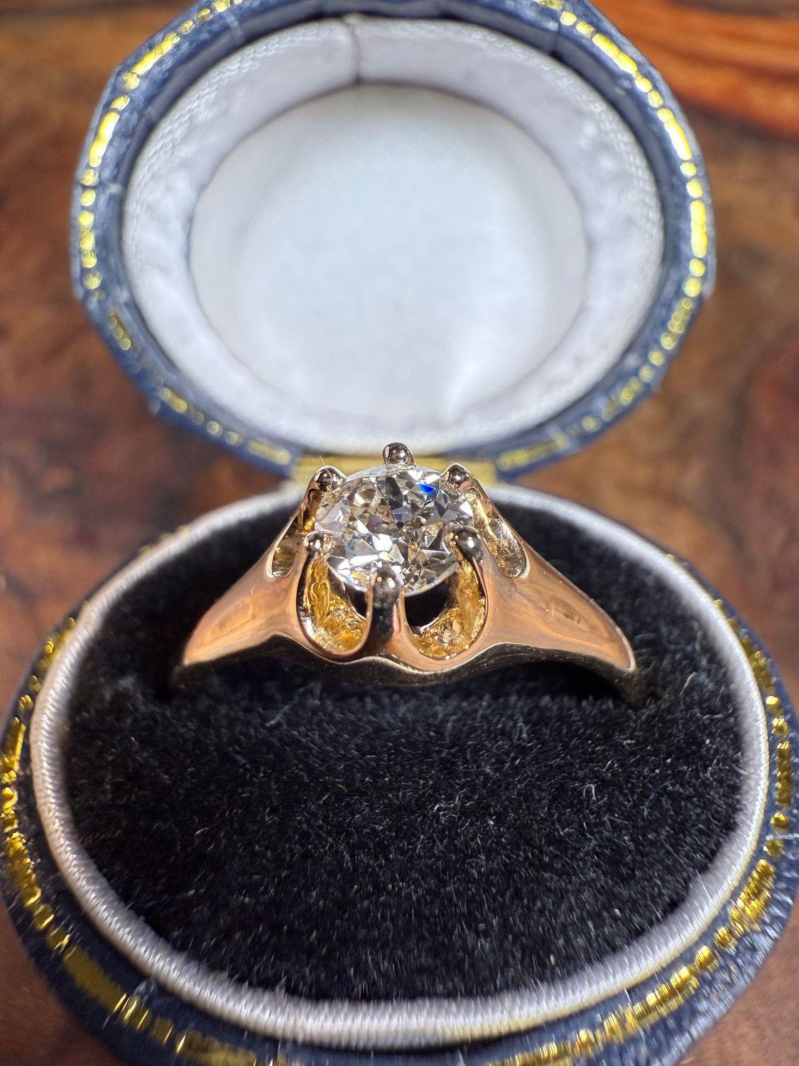 14k Yellow Gold Early 1900&#39;s Estate Ring w/ 1/3ct Old Euro Cut Diamond in a Belcher Style Setting