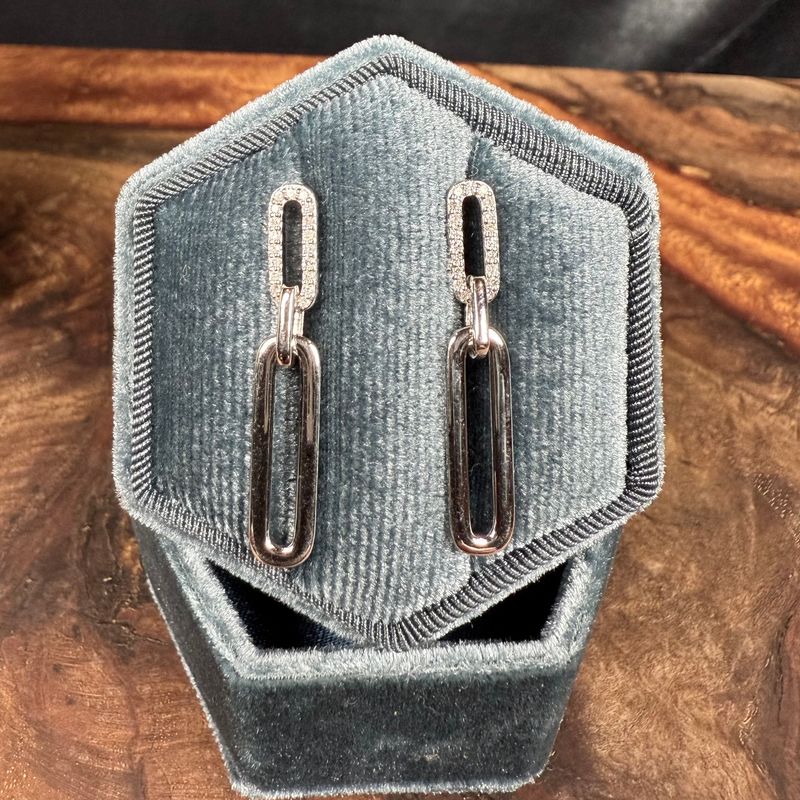 Sterling Silver Paperclip .15ctw Diamond Dangle Earrings