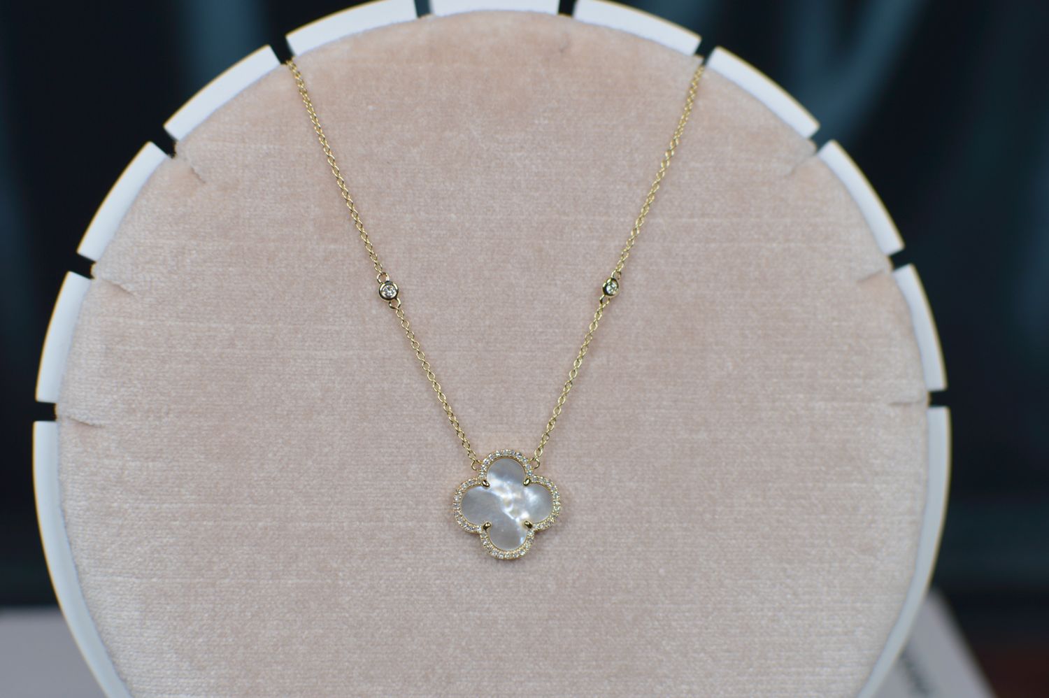 14k Yellow Gold MOP &amp;  .20ctw Diamond Clover Necklace