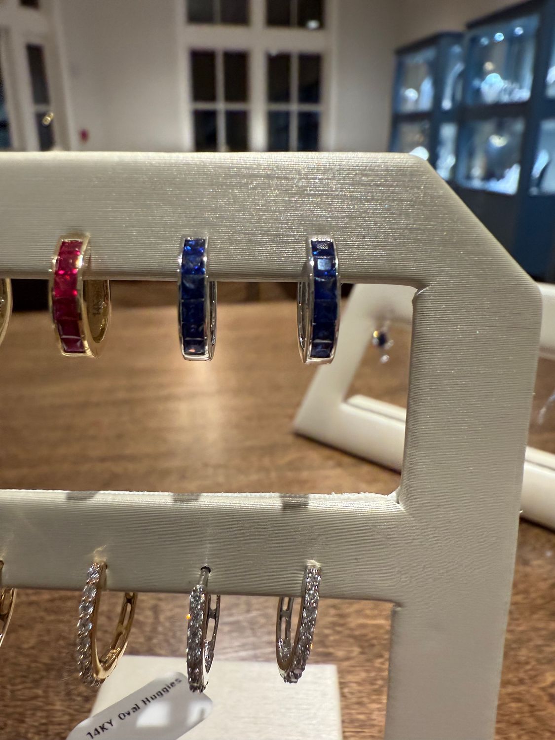 14k White Gold Sapphire Huggie Hoops