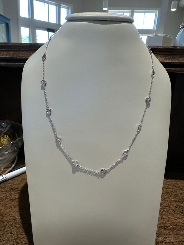 14k White Gold DBY Bezel 2ctw Lab Grown Diamond Necklace