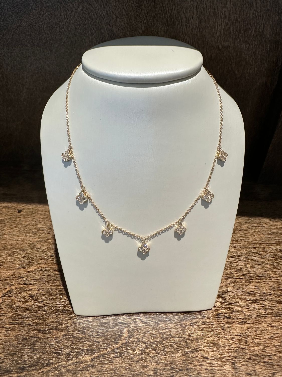 14k Yellow Gold  .51ctw Diamond 7 Clover Station Dangle Necklace