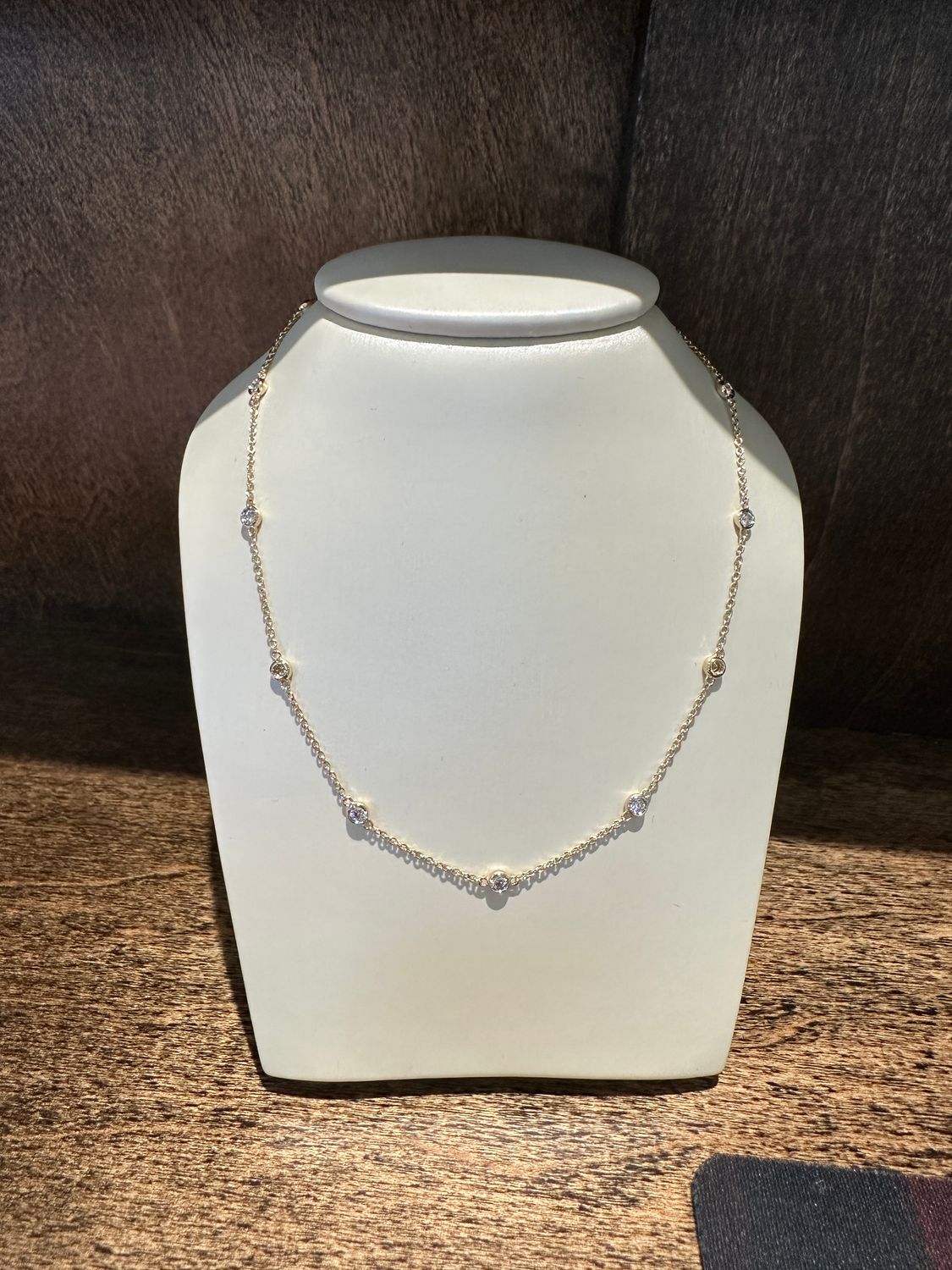 14k Yellow Gold DBY .50ctw Diamond Bezel Station Necklace 18&quot;