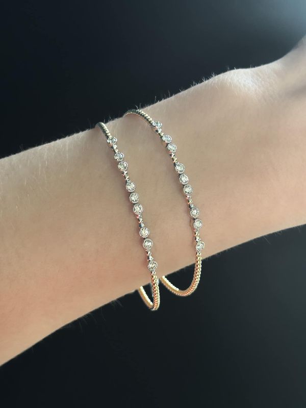 14k Yellow/White Gold .48ctw Diamond Beaded Flex Bangle   6.75&quot;