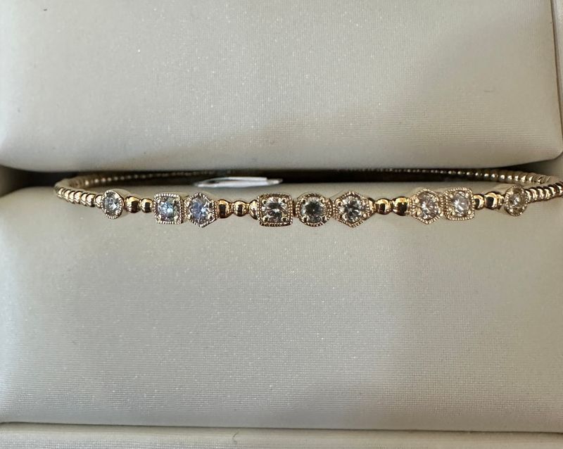 14k Yellow Gold .45ctw Diamond Beaded Flex Bangle - 9 Diamonds in Multi Shape Stations