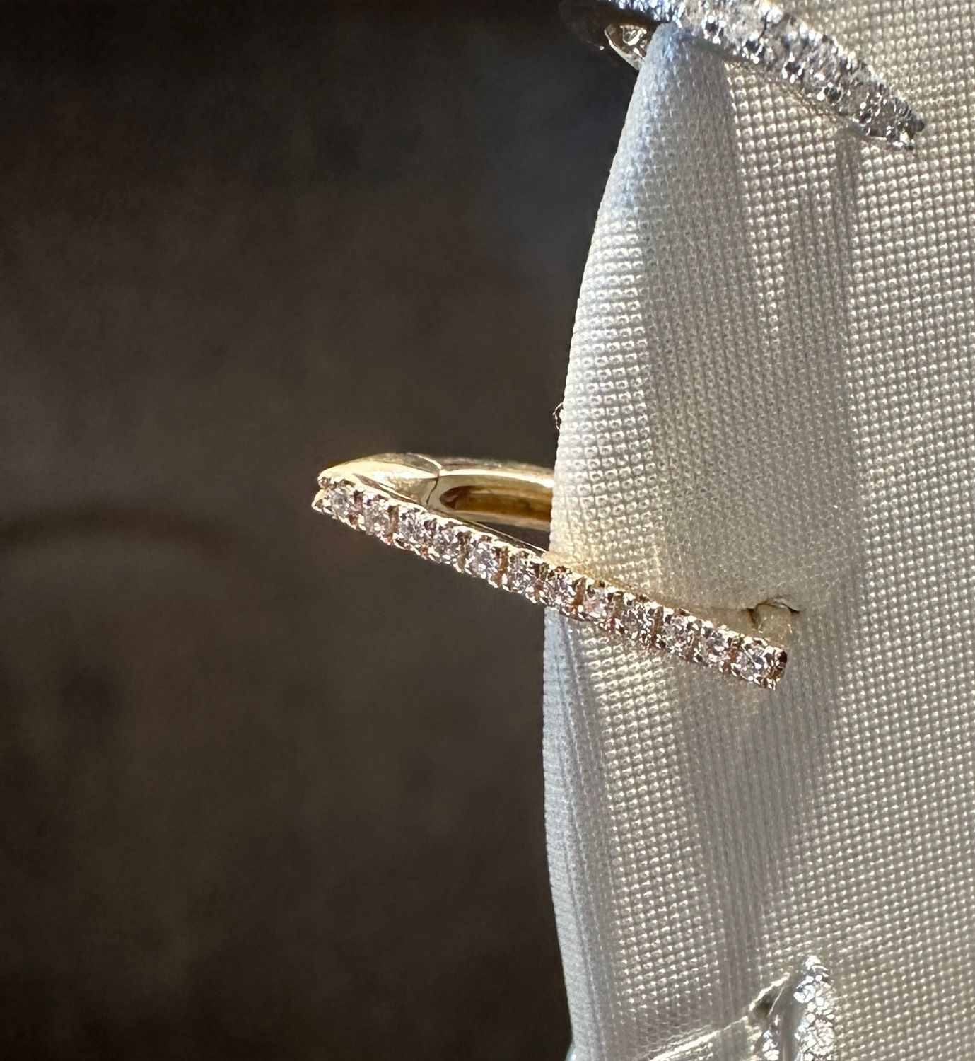 14k Yellow Gold D Shape Half Hoop Earring .05ctw Diamonds