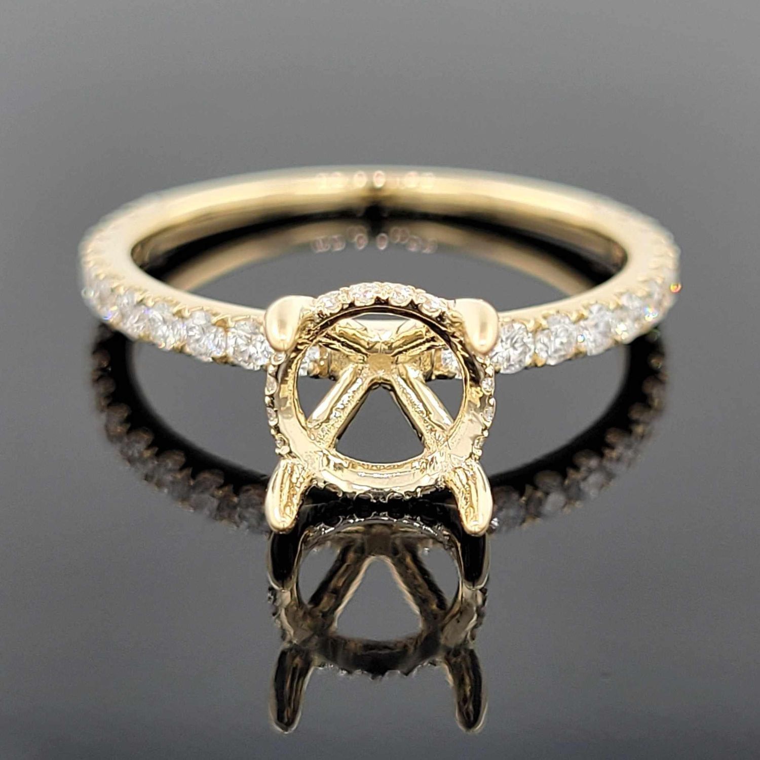 14k YG Semi Mount Ring for 2ct Round w .50ctw accent Diamonds sz 6