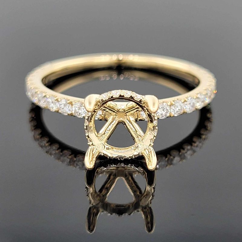 14k YG Semi Mount Ring for 2ct Round w .50ctw accent Diamonds sz 6