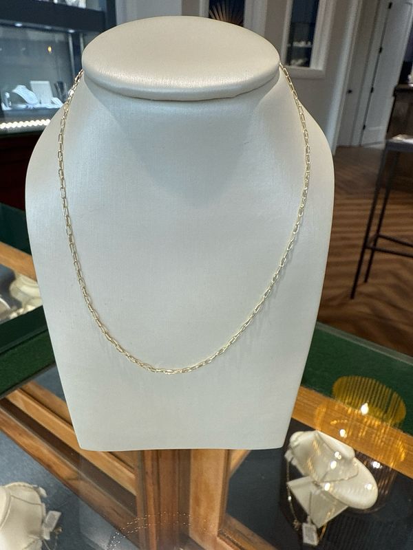 14K Yellow Gold 1.4mm Solid Oval Paperclip Chain 18&quot;