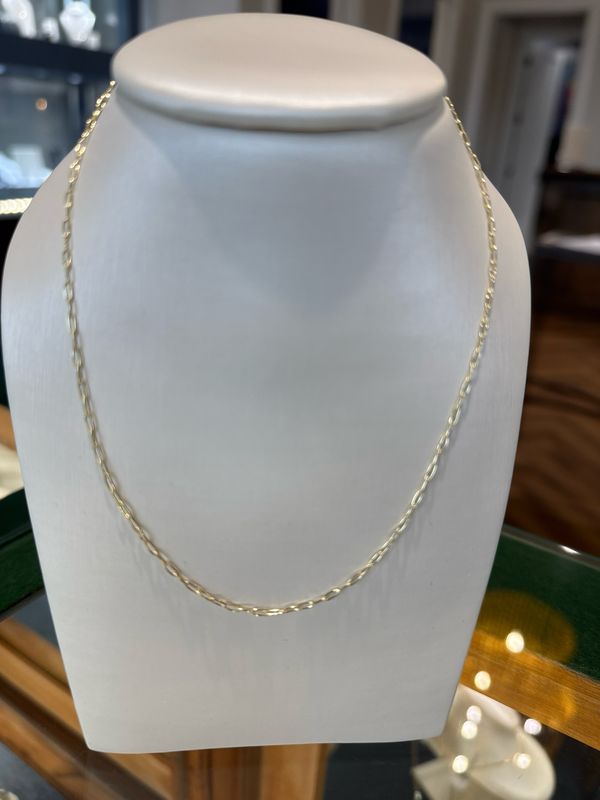 14K Yellow Gold 1.4mm Solid Oval Paperclip Chain 18"
