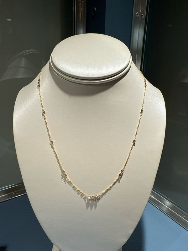 14K Yellow Gold 1.58ctw Cognac Diamond Station Necklace 16-18in