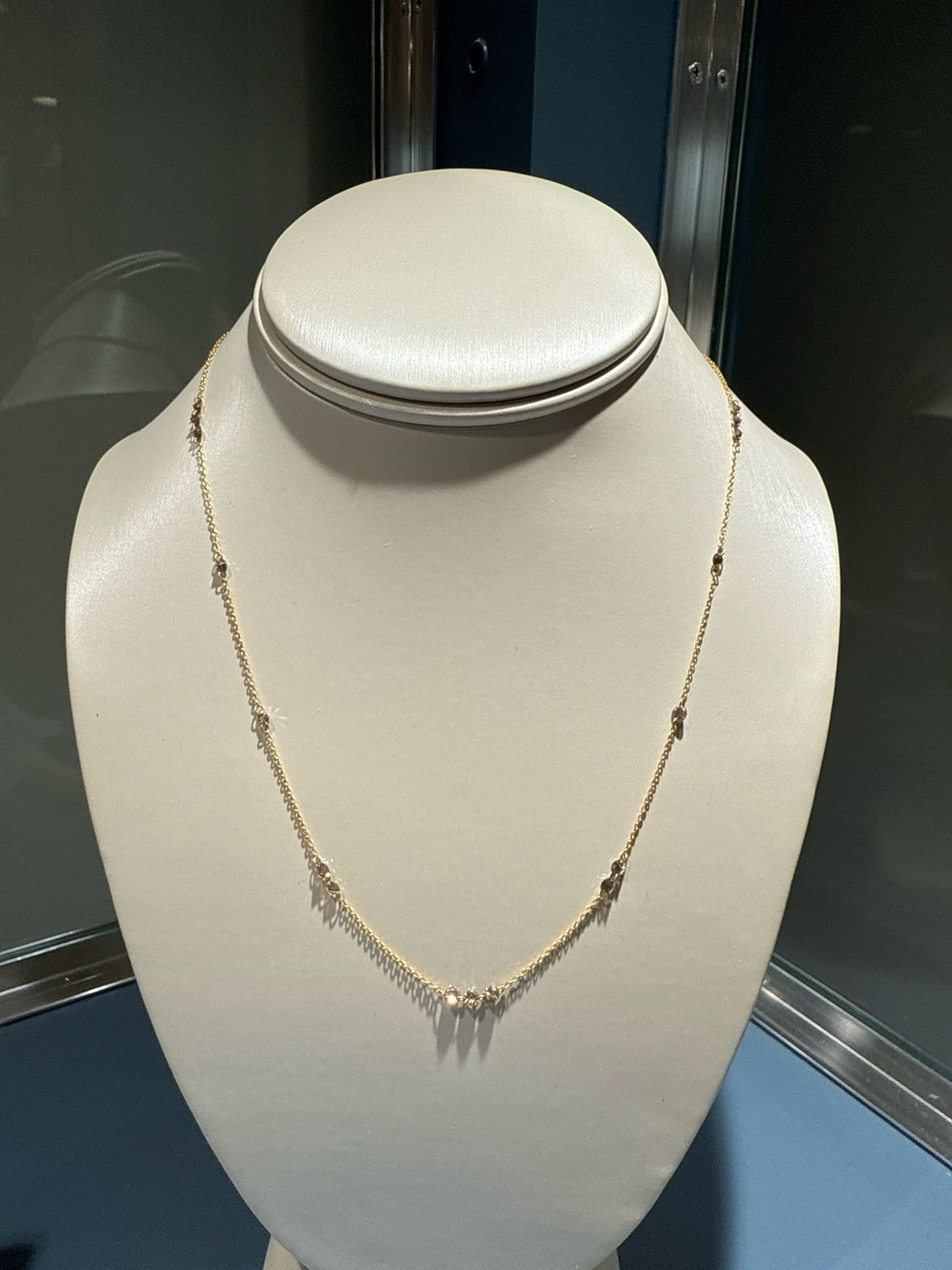 14K Yellow Gold 1.58ctw Cognac Diamond Station Necklace 16-18in