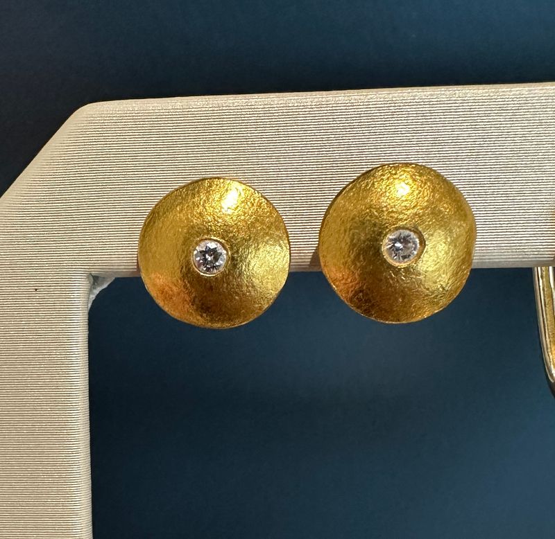 22k Domed Disc Studs .05ctw Diamond Flush Set