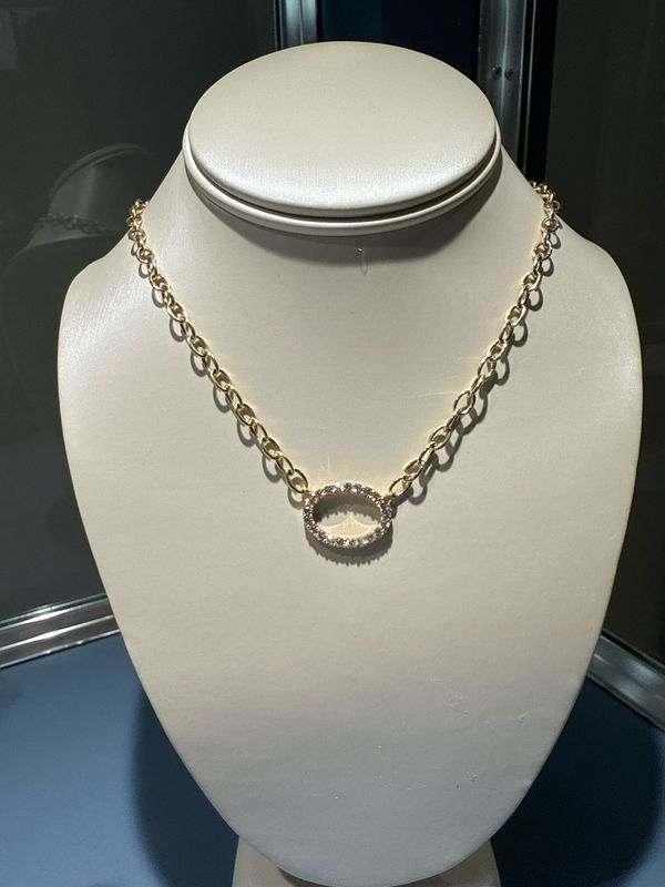 14K Yellow Gold 1ctw Diamond Oval Pave Center Station on Oval Link Chain