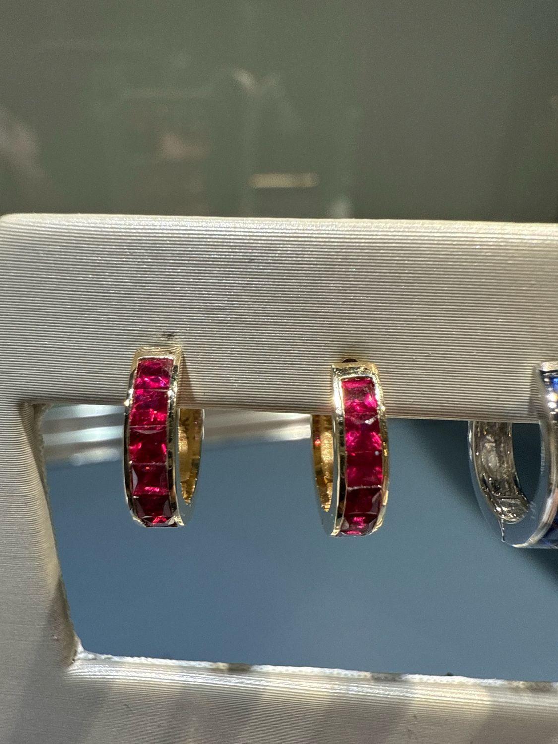 14K Yellow Gold Ruby Huggie Earrings