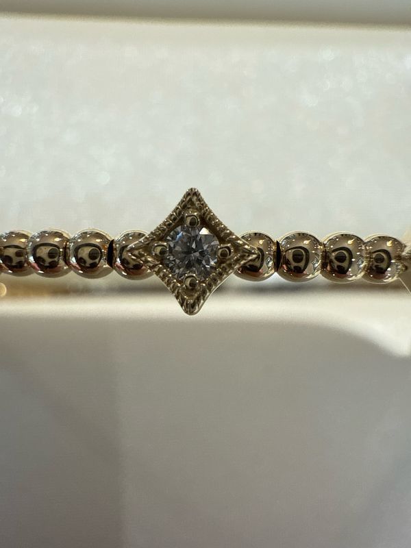 14k Yellow Gold .35ctw Diamond Beaded Flex Bangle - 7 Diamond Shaped Stations