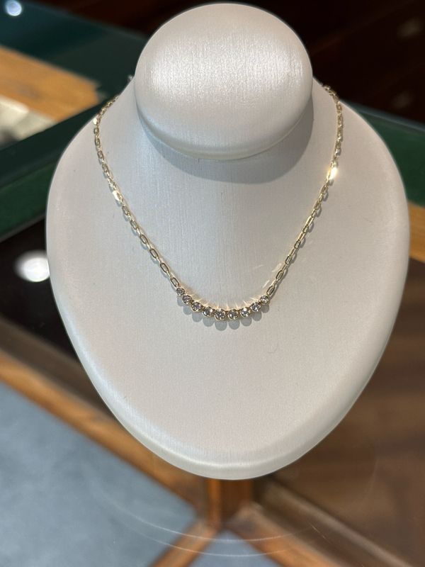 14k Yellow Gold Bezel Set 0.25ctw Diamond Necklace Center on Paperclip Chain