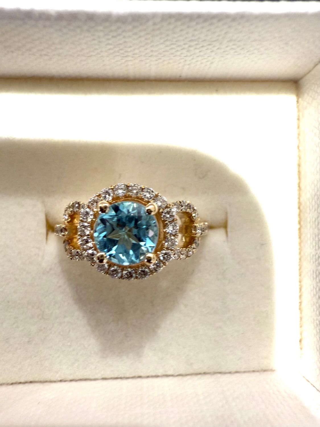 14ky Blue Topaz w/Dia Ladies Ring 45RB .44ctw