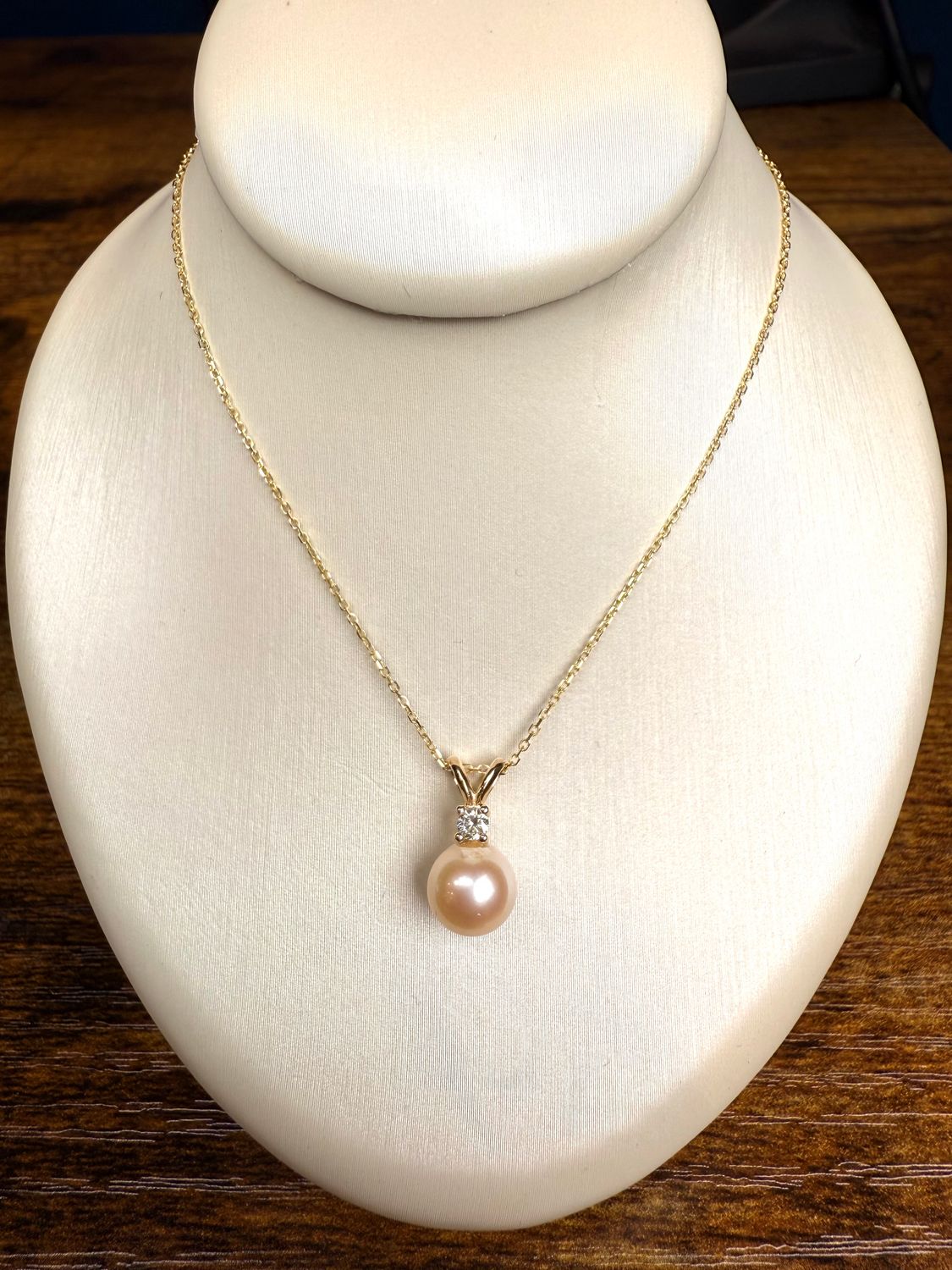 14ky Akoya Pearl Drop Dia Pendant .07ctw 7.75mm 18&quot;inch chain