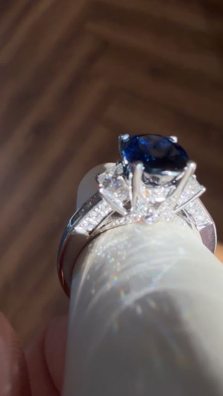 14K White Gold 2.43ct Oval Sapphire &amp; .62ctw Diamond Ring