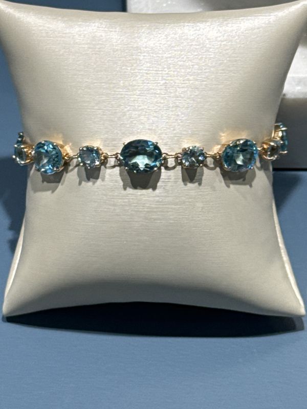 Estate Sterling Silver Gold Vermeil Blue Topaz Bracelet 7&quot;