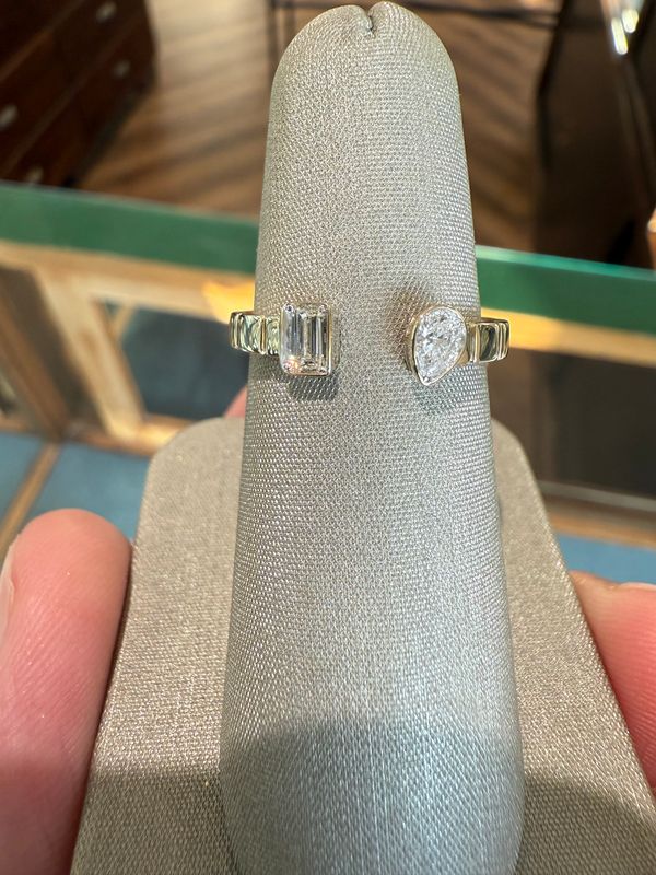 14k Yellow Gold Two Dia Pear and Bag Open Ring