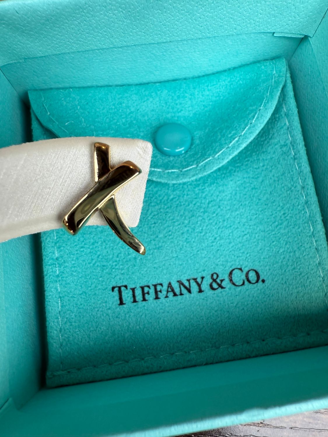 18k Yellow Gold ESTATE Tiffany X Earring Paloma&#39;s Graffiti 14mm x13mm