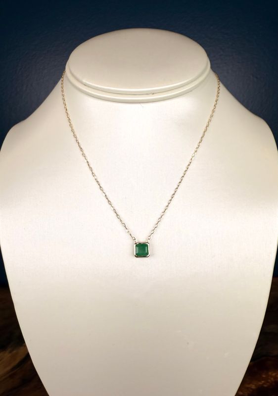 14k Bezel Set Emerald Pendant Necklace 1.18ct 18&quot; ADJ