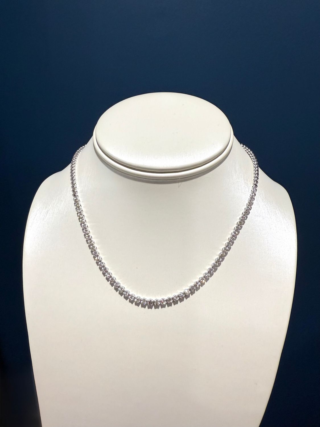 14k White Gold Diamond Half Tennis Necklace 2.39ct aprox on Beaded and Paperclip Chain 18&quot; adj