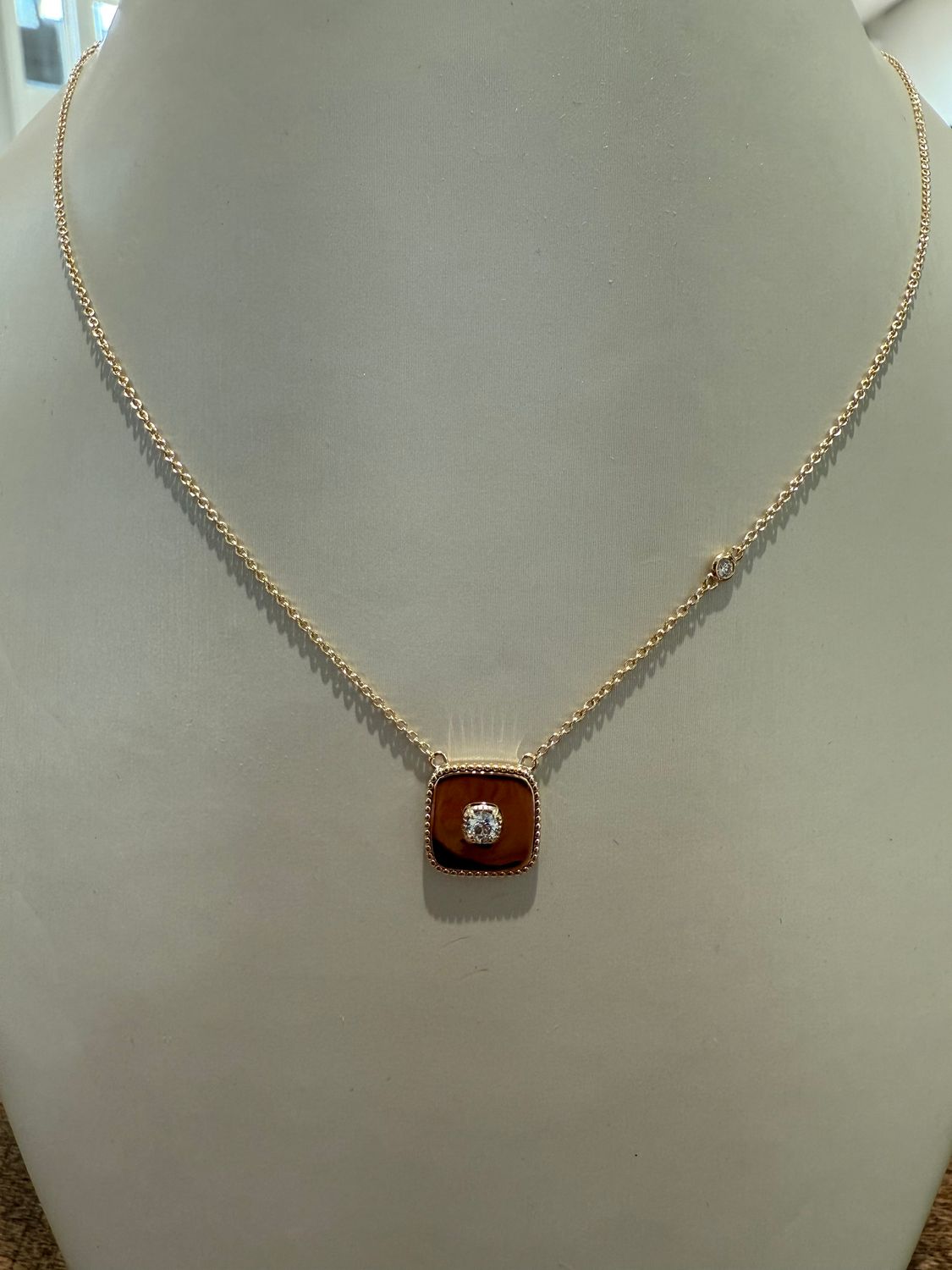 14k Yellow Gold Square Diamond Pendant w/ 1 Dia Station  .14ctw