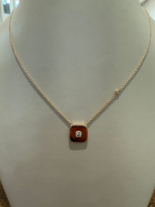 14k Yellow Gold Square Diamond Pendant w/ 1 Dia Station  .14ctw