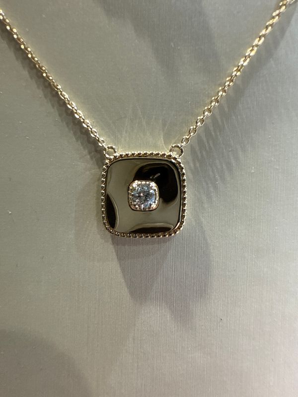 14k Yellow Gold Square Diamond Pendant w/ 1 Dia Station  .14ctw