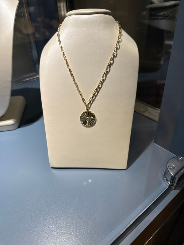 14k Yellow Gold Textured Diamond Medallion Necklace .05ctw 18"