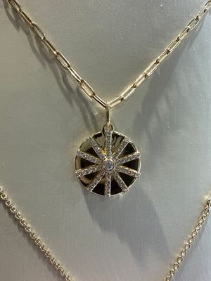 18k Yellow Gold Circle Diamond Pendant .26ctw on Paperclip Chain 18&quot;