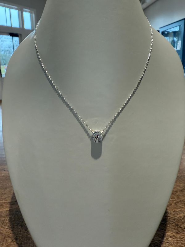 14K White Gold Bezel Set 1 CT Lab Diamond Pendant 18"