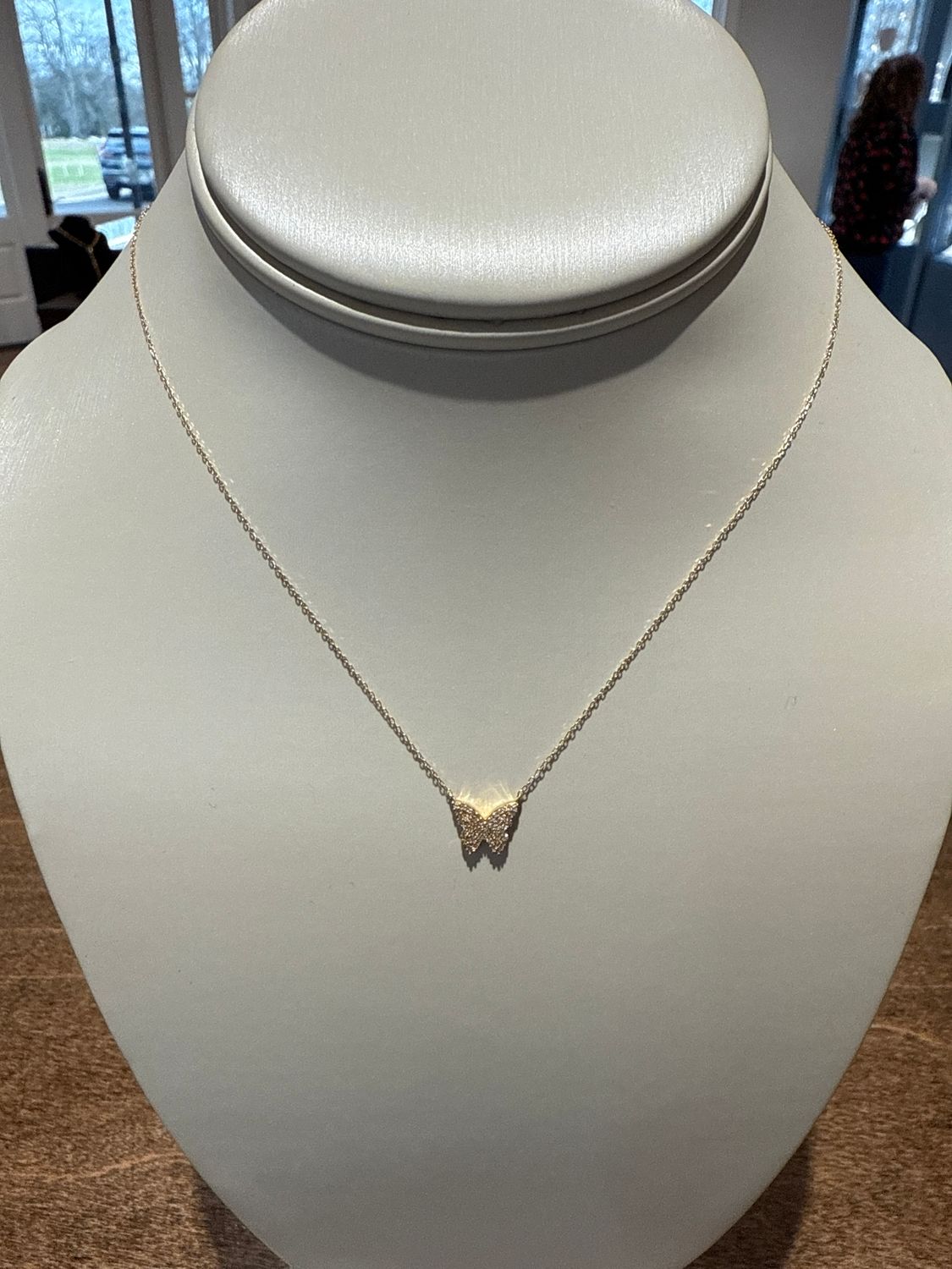 18K Yellow Gold Diamond Butterfly Necklace .12cts