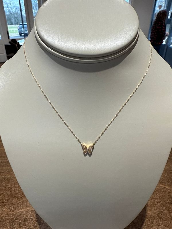 18K Yellow Gold Diamond Butterfly Necklace .12cts