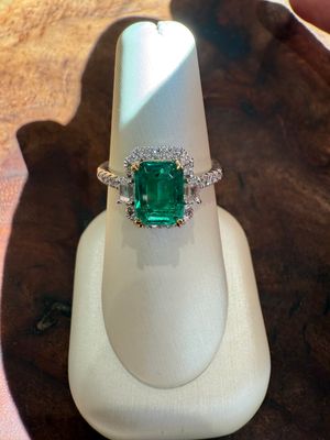 18k White Yellow Gold 1.83ct Colombian Emerald &amp; Diamond Ring .45ctw Dia
