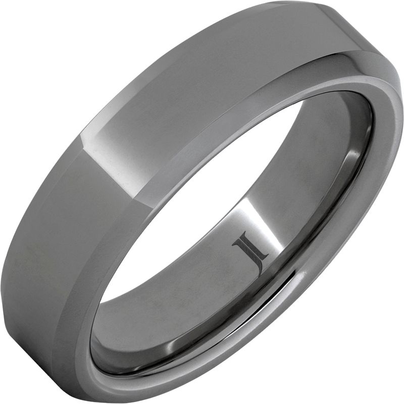 6mm Tungsten Carbide Flat Beveled Edge Fully Polished Sz 9.5