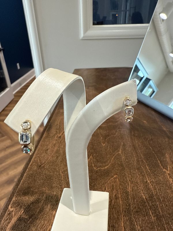 14k Yellow Gold .50ctw Diamond 3 Stone Huggie Hoops