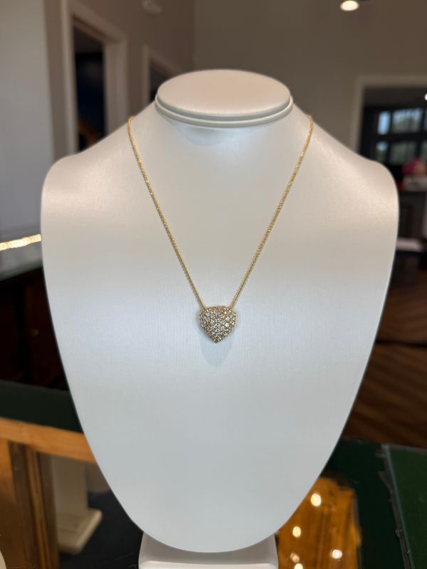 18K Yellow Gold Estate 2.5ctw+ Pave Diamond Heart Necklace