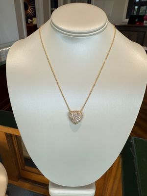 18K Yellow Gold Estate 2.5ctw+ Pave Diamond Heart Necklace