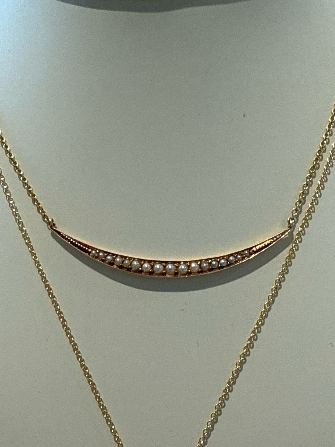 10k Yellow Gold Opal &amp; Seed Pearl Vintage Estate Slide on KJC Chain