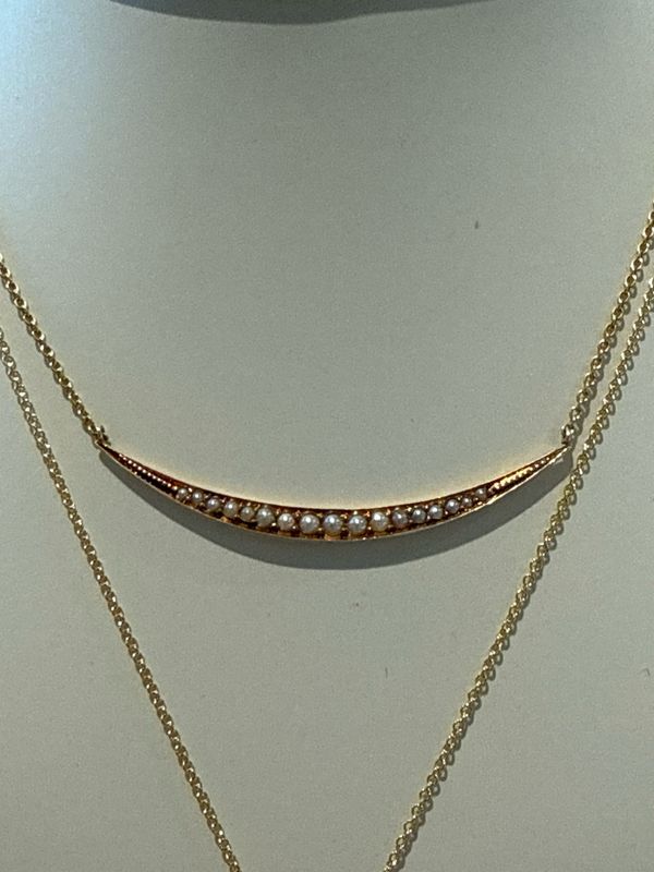 10k Yellow Gold Opal &amp; Seed Pearl Vintage Estate Slide on KJC Chain