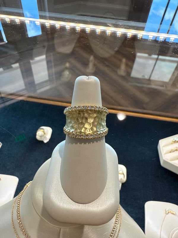 14K Green Gold Hammered Finish Saddle Diamond Ring .64 ctw