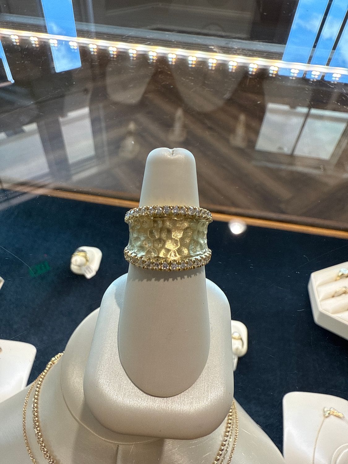 14K Green Gold Hammered Finish Saddle Diamond Ring .64 ctw