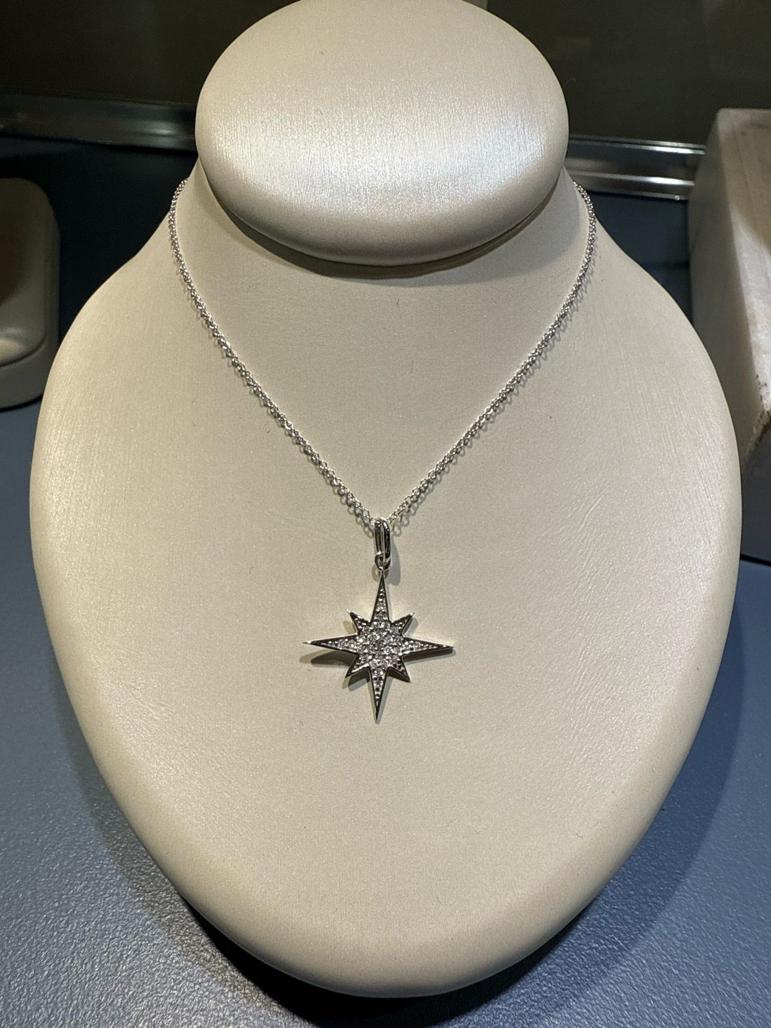14K White Gold .20ctw Diamond Starbust Pendant on chain